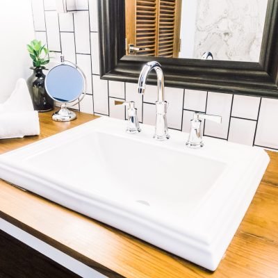 Beautiful luxury white sink decoration in bathroom interior - Vintage Light Filter